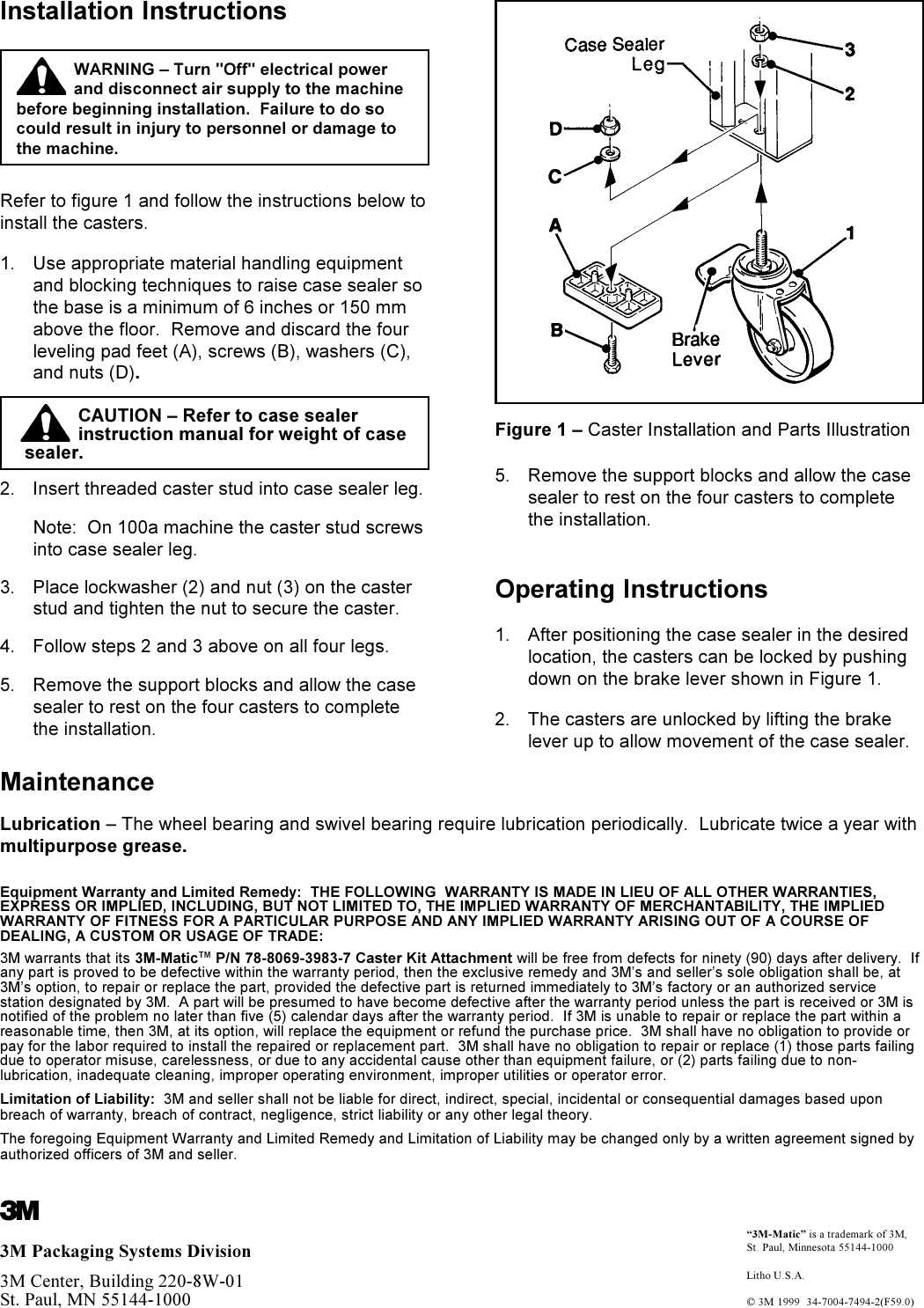 3M 78 8069 3983 7 Caster Kit PN User Manual To The 41dedfc3 8c9a 4d79 ...