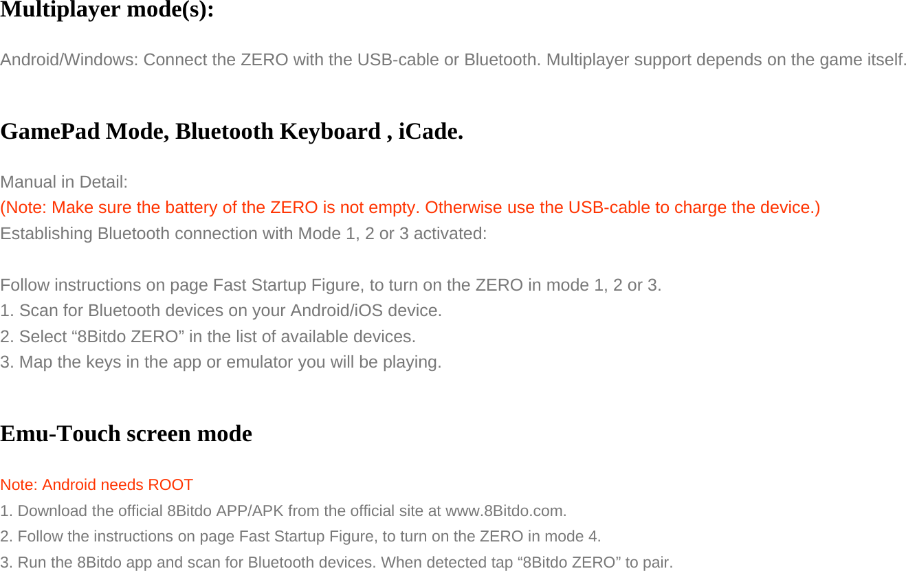 8bitdo Technology Zero 8bitdo Zero Gamepad User Manual