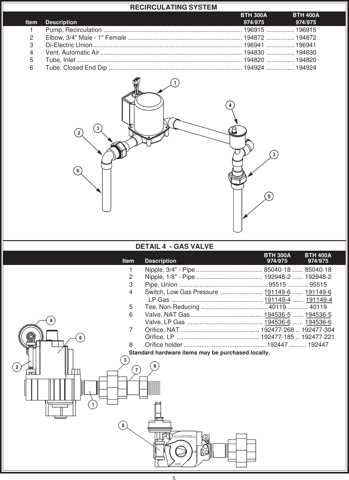 Page 5 of 8 - A-O-Smith A-O-Smith-974-Series-Parts-List- BTH 300A 400A Series 974 975 Com Gas 197177-001 0206.p65  A-o-smith-974-series-parts-list