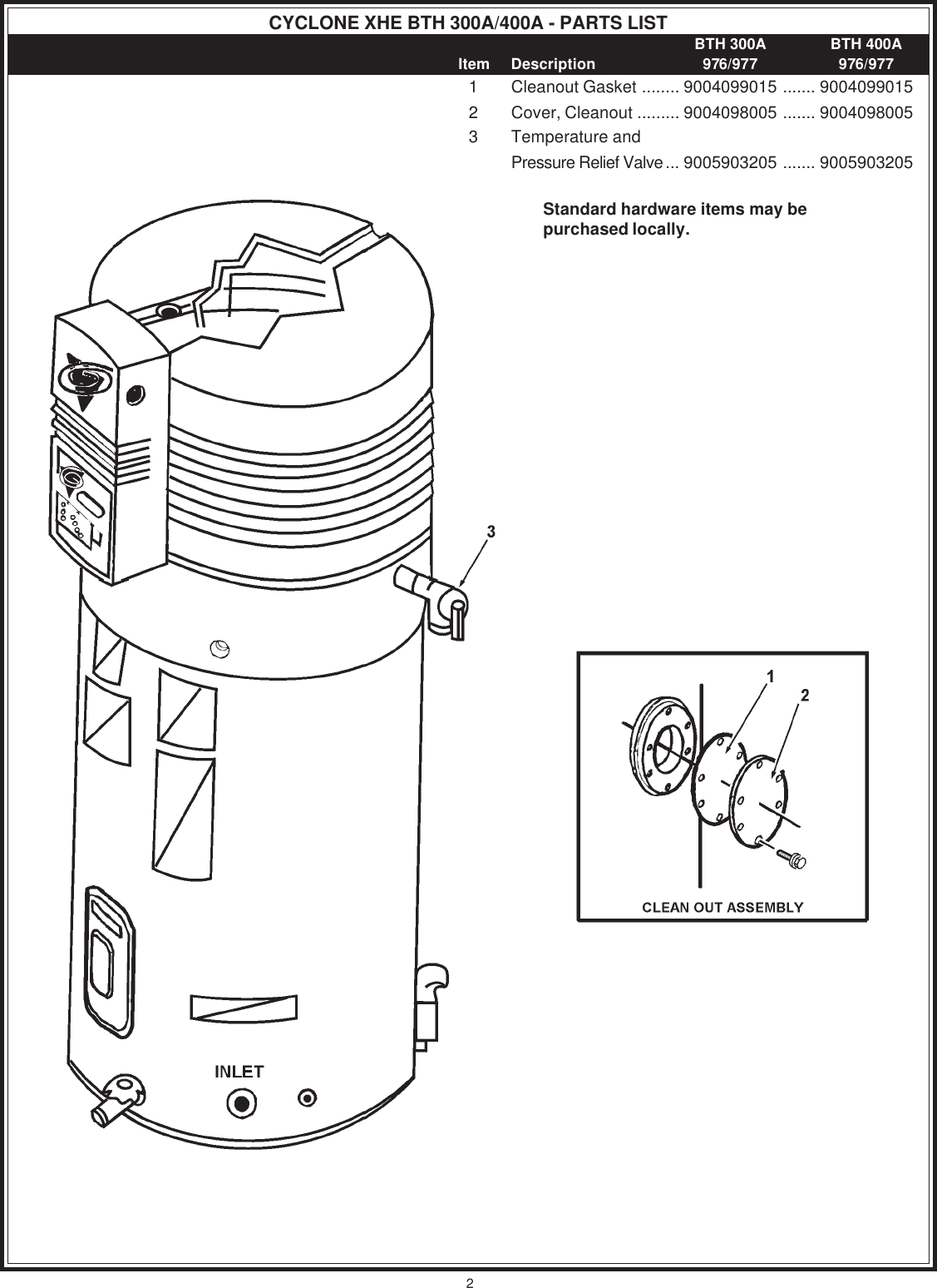 Page 2 of 8 - A-O-Smith A-O-Smith-976-Series-Parts-List- Commercial Gas - Cyclone XHE, BTH 300A 400A, Series 976 977  A-o-smith-976-series-parts-list