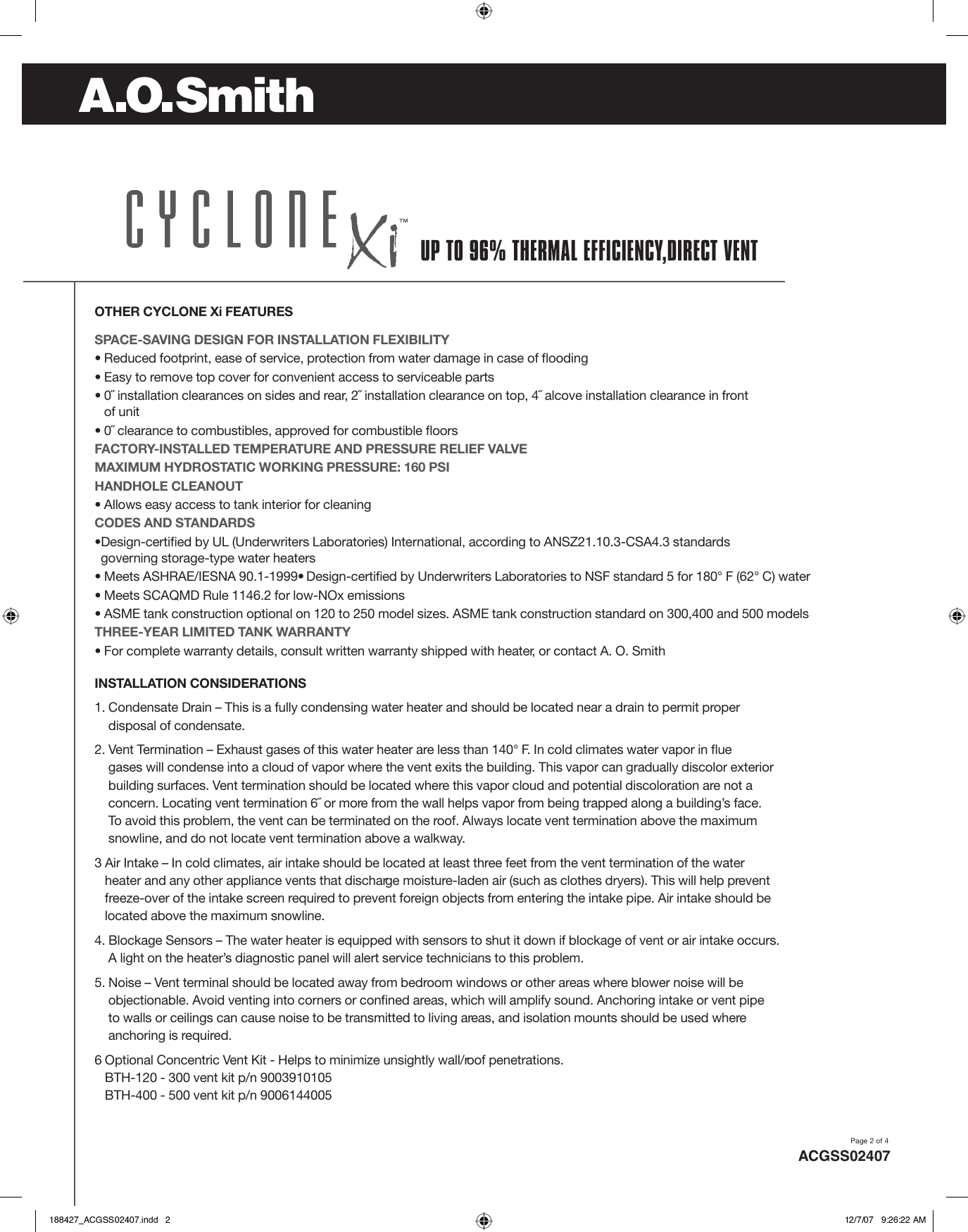 Page 2 of 4 - A-O-Smith A-O-Smith-Acgss02407-Specifications- 188427_ACGSS02407  A-o-smith-acgss02407-specifications