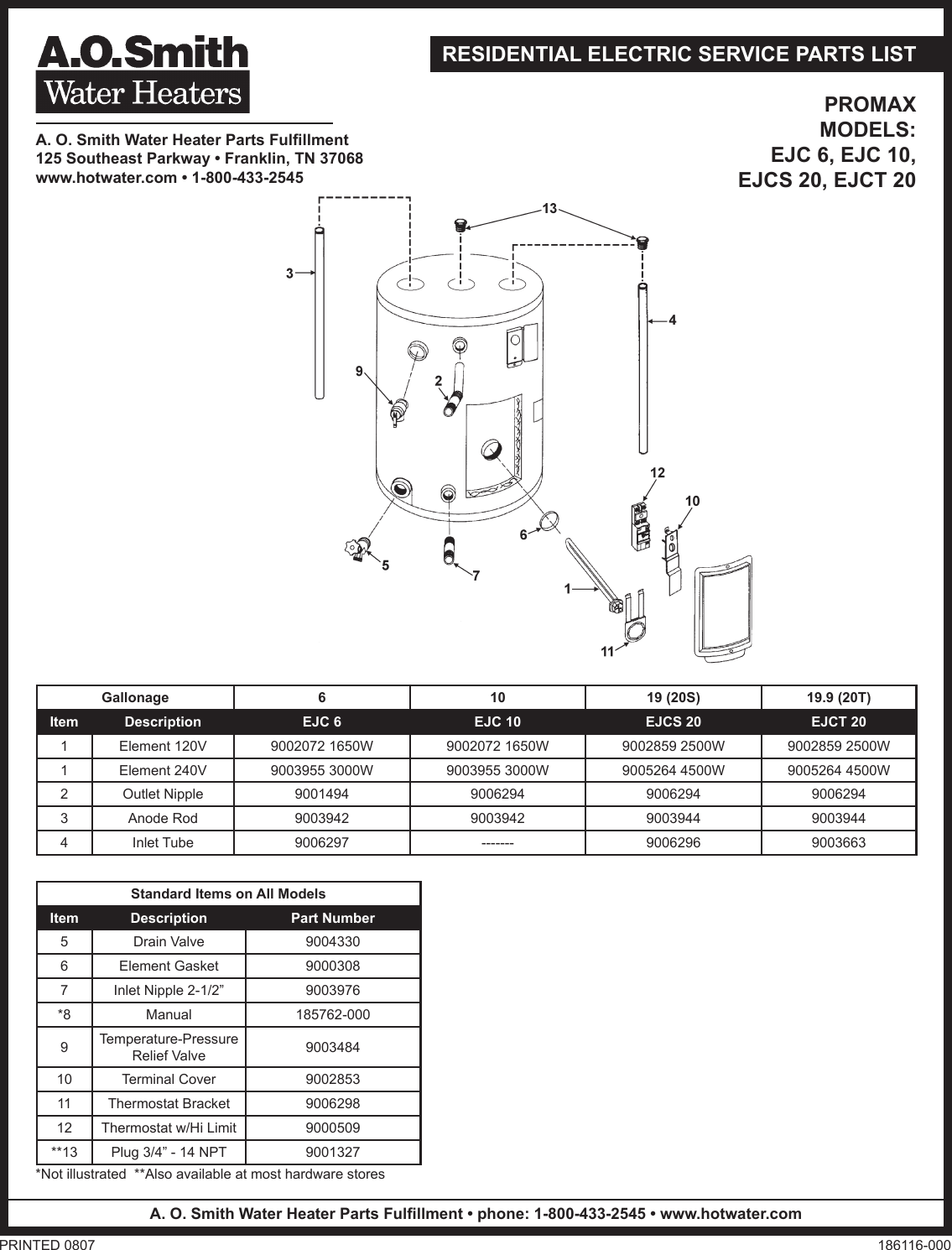 A O Smith Ejc 10 Parts List