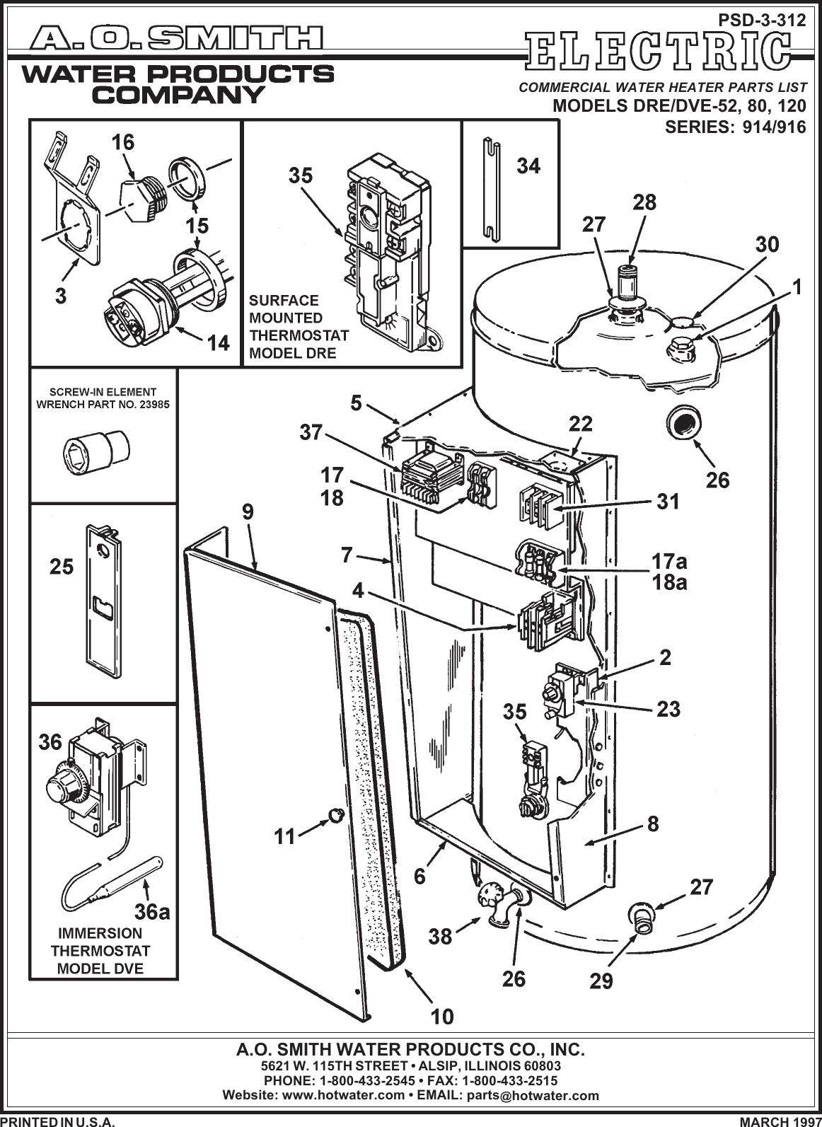 Page 1 of 4 - A-O-Smith A-O-Smith-Gold-Series-Dre-Dve-52-80-120-Series-914-916-Technical-s- PSD3312.p65  A-o-smith-gold-series-dre-dve-52-80-120-series-914-916-technical-s