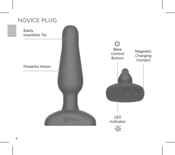 4Powerful MotorBase ControlButtonMagnetic Charging ContactLED IndicatorNOVICE PLUGEasily Insertible Tip