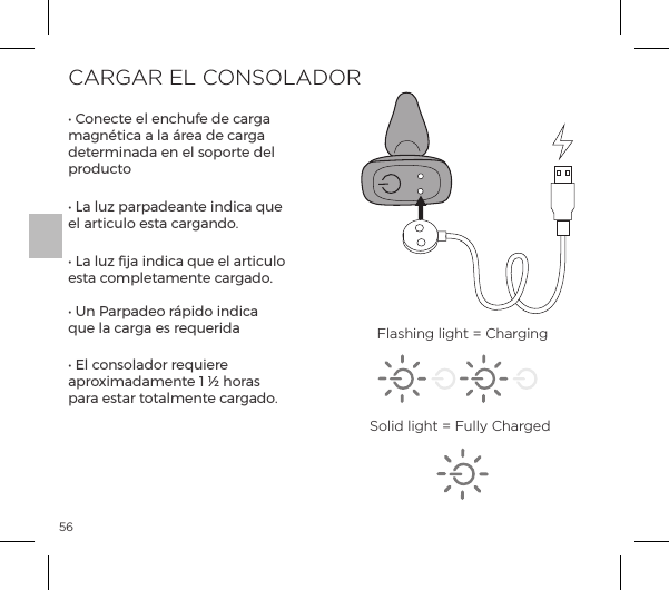 56CARGAR EL CONSOLADORĖĺ&macr;&ordf;|&AElig;ĺ&pound;ĺ&ordf;|&Ecirc;ĺĺ|p&frac14;pĺmagn&eacute;tica a la &aacute;rea de carga determinada en el soporte del productoĖĺ1pĺ&pound;&Ecirc;&szlig;ĺ&sup1;p&frac14;&sup1;pp&ordf;&AElig;ĺ&ordf;|pĺ&raquo;&Ecirc;ĺel articulo esta cargando.Ėĺ1pĺ&pound;&Ecirc;&szlig;ĺpĺ&ordf;|pĺ&raquo;&Ecirc;ĺ&pound;ĺp&frac14;&AElig;|&Ecirc;&pound;&macr;ĺesta completamente cargado.  ĖĺW&ordf;ĺGp&frac14;&sup1;p&macr;ĺ&frac14;q&sup1;&macr;ĺ&ordf;|pĺque la carga es requeridaĖĺ&pound;ĺ|&macr;&ordf;&Agrave;&macr;&pound;p&macr;&frac14;ĺ&frac14;&raquo;&Ecirc;&frac14;ĺaproximadamente 1 &frac12; horas para estar totalmente cargado.Flashing light = ChargingSolid light = Fully Charged