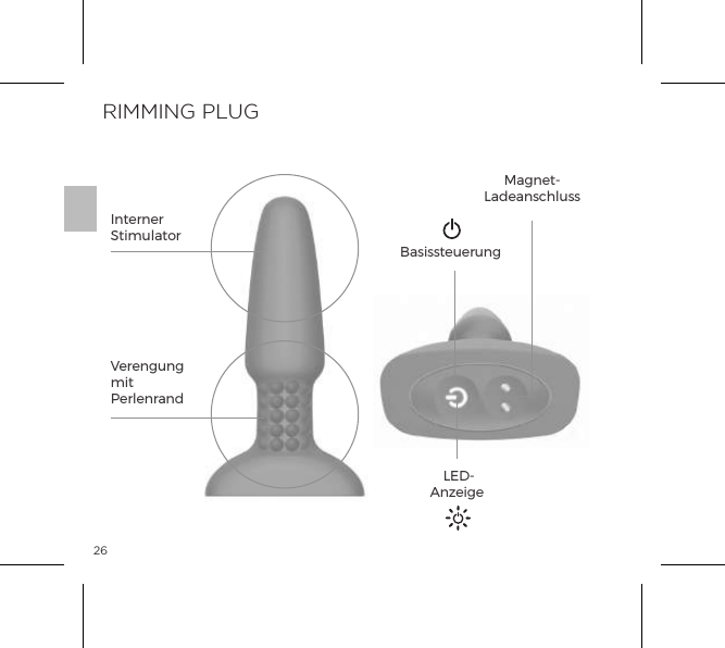 26Interner StimulatorVerengungmit PerlenrandBasissteuerungMagnet-Ladeanschluss LED-AnzeigeRIMMING PLUG