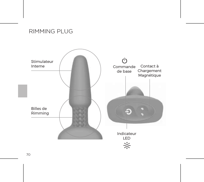 70Stimulateur InterneBilles de RimmingCommande de baseContact &agrave; Chargement Magn&eacute;tiqueIndicateur LEDRIMMING PLUG