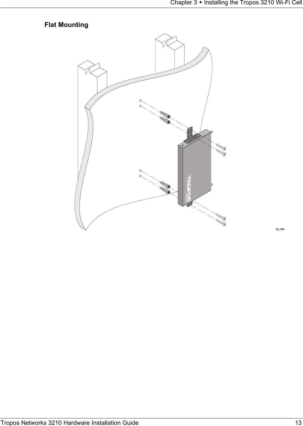 Chapter 3  Installing the Tropos 3210 Wi-Fi CellTropos Networks 3210 Hardware Installation Guide 13Flat Mountingtrp_006