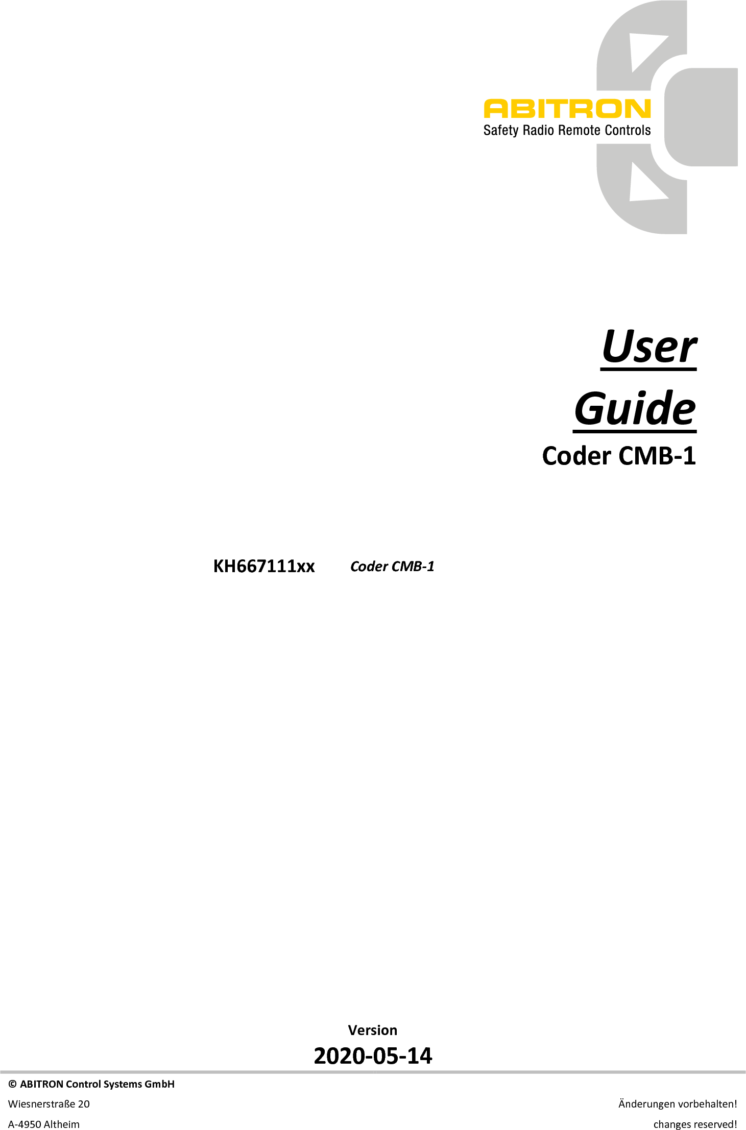 ABITRON Control Systems CMB1 RF Module User Manual User Guide