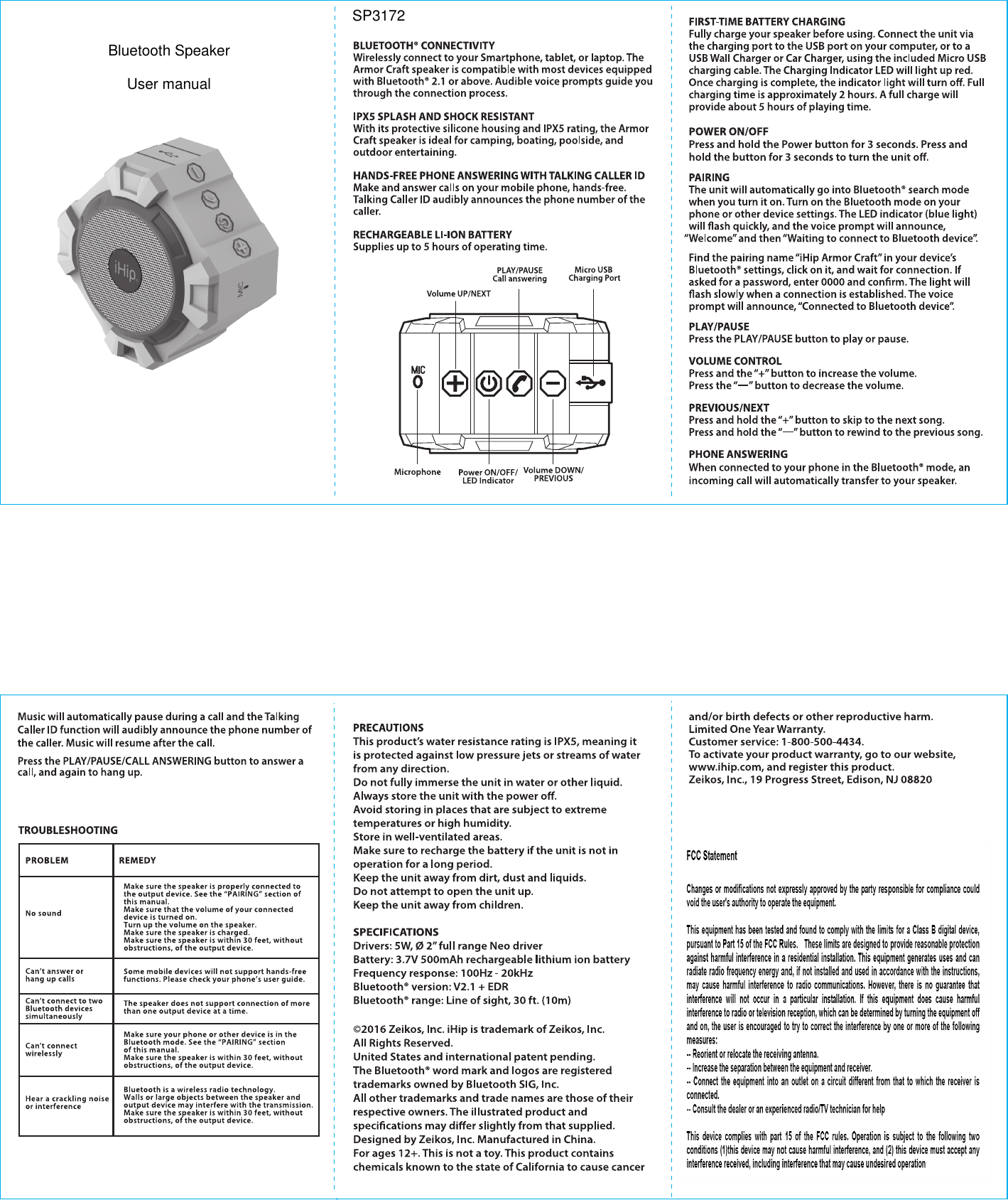 SP3172User manualBluetooth Speaker