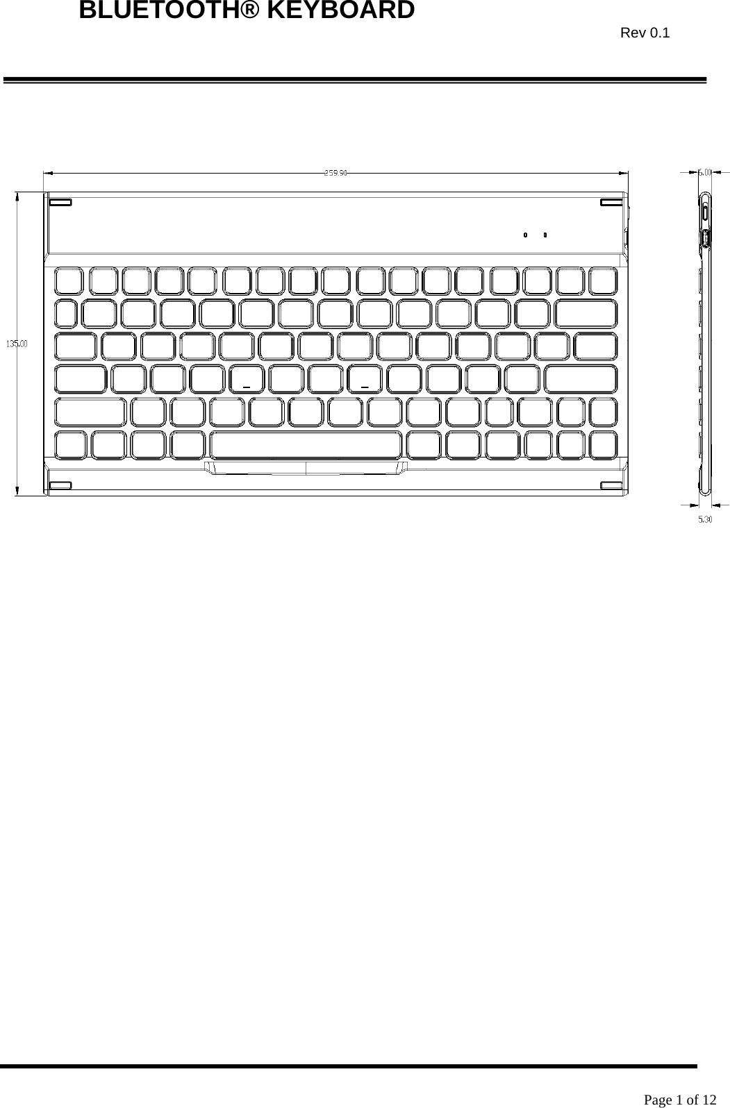    Page 1 of 12  BLUETOOTH® KEYBOARD  Rev 0.1  