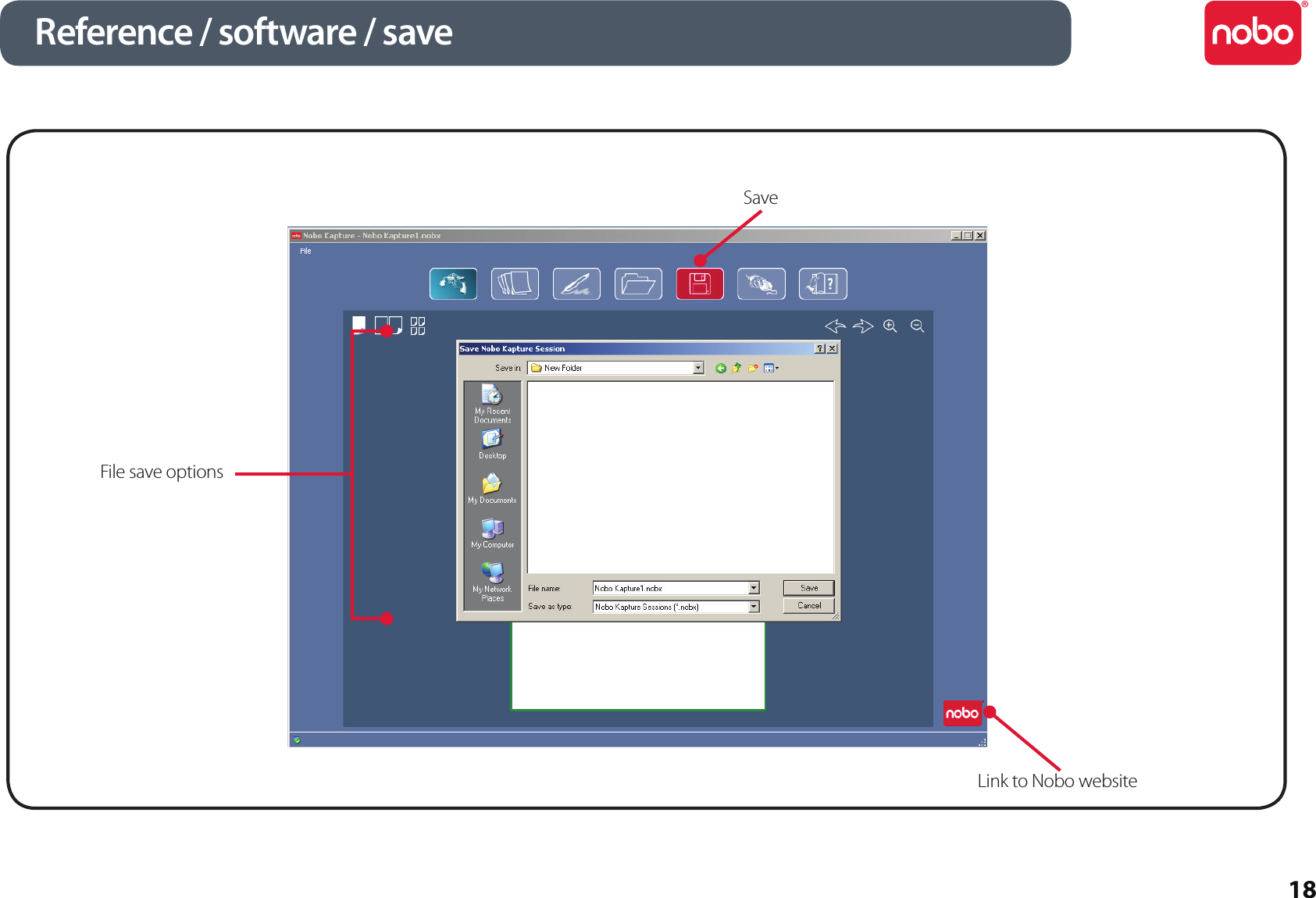 18Reference / software / saveLink to Nobo websiteSaveFile save options