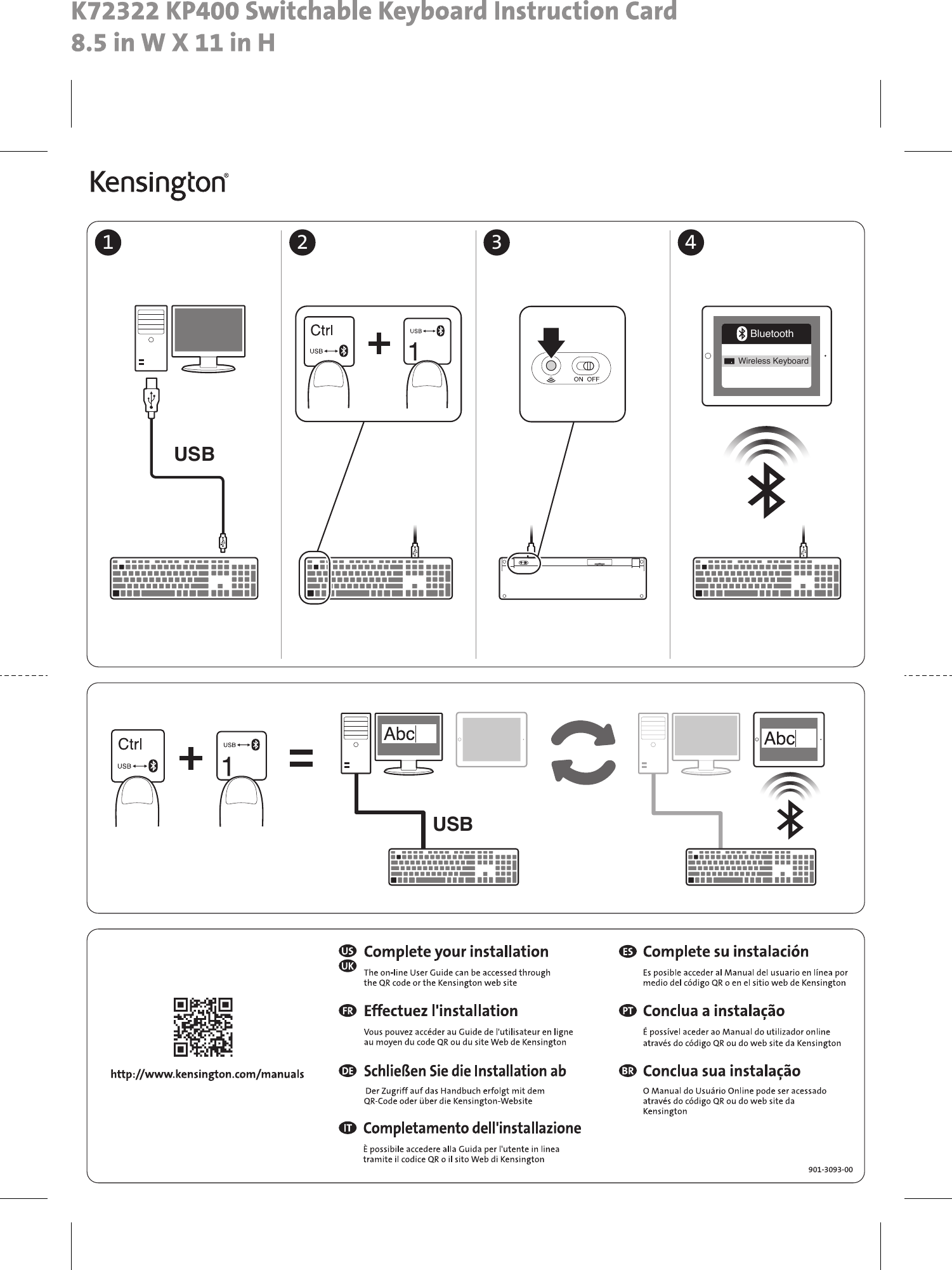 901-3093-00USBUSB1 2 3 4BluetoothWireless Keyboard