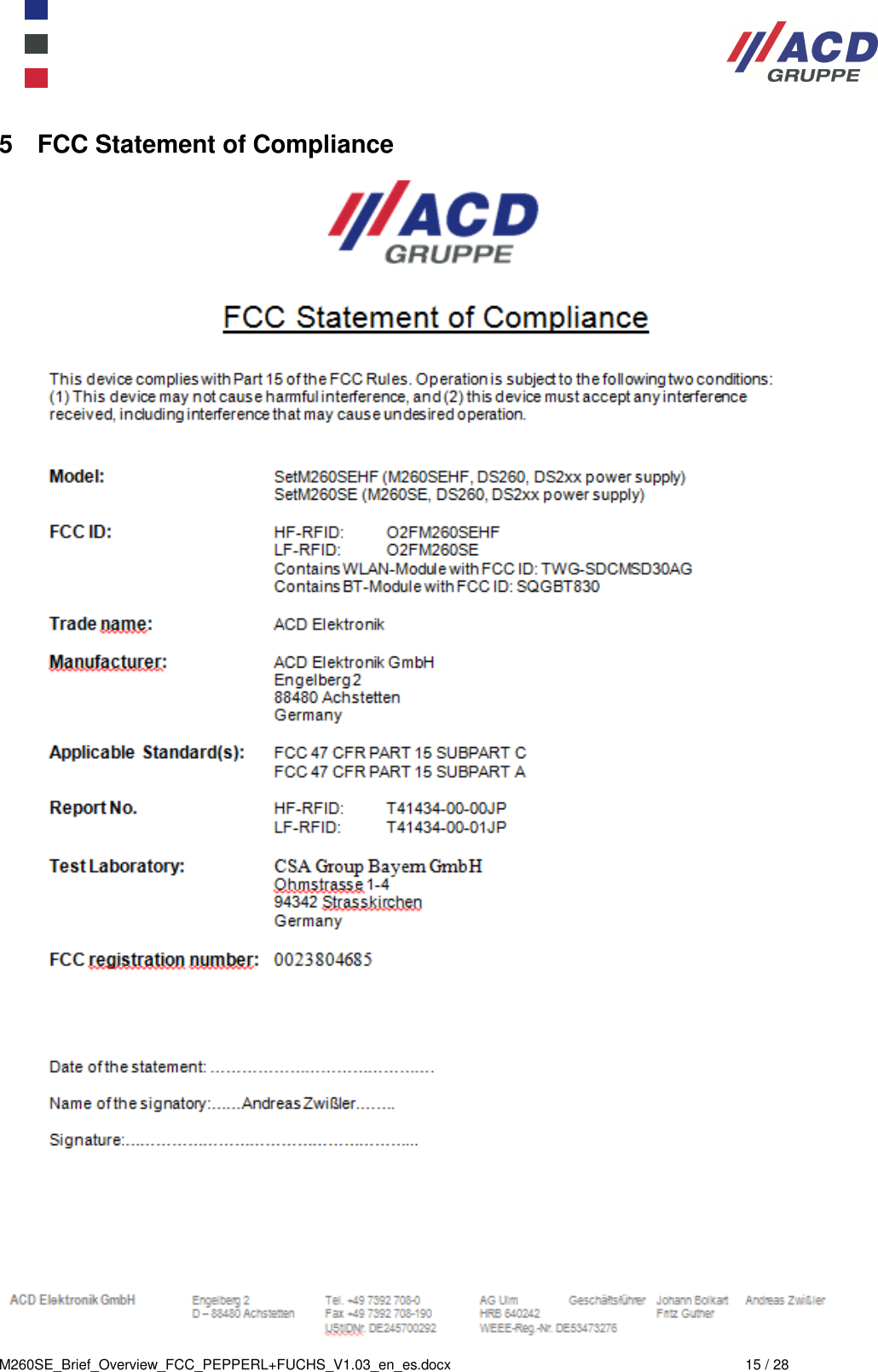  M260SE_Brief_Overview_FCC_PEPPERL+FUCHS_V1.03_en_es.docx  15 / 28 5  FCC Statement of Compliance    