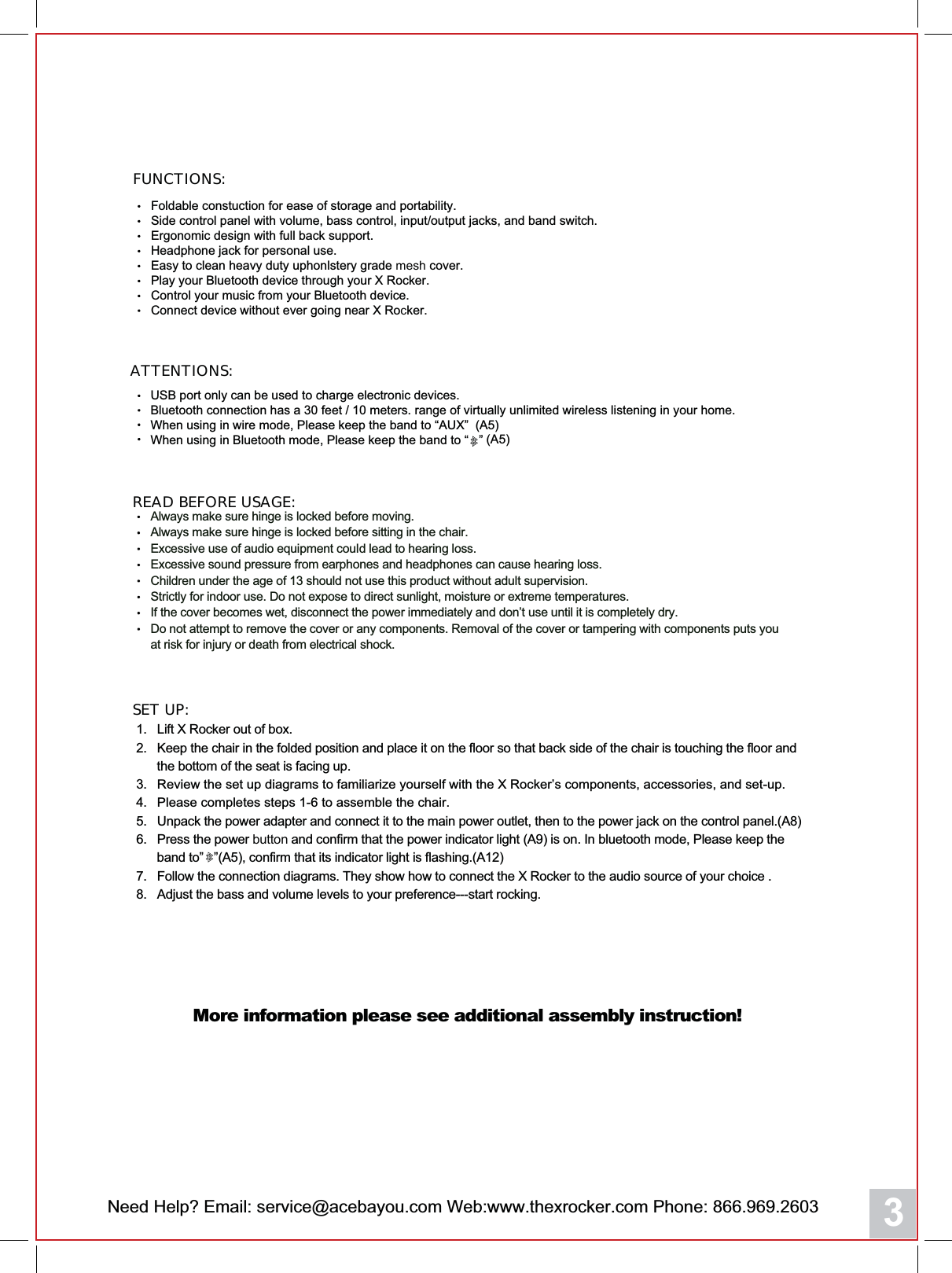 ACE BAYOU BT21C X ROCKER CHAIR User Manual 3324CR