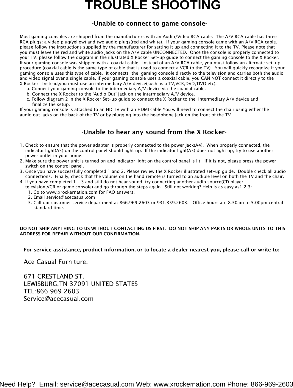 Page 6 of ACE BAYOU SPBT20 X ROCKER CHAIR User Manual Print