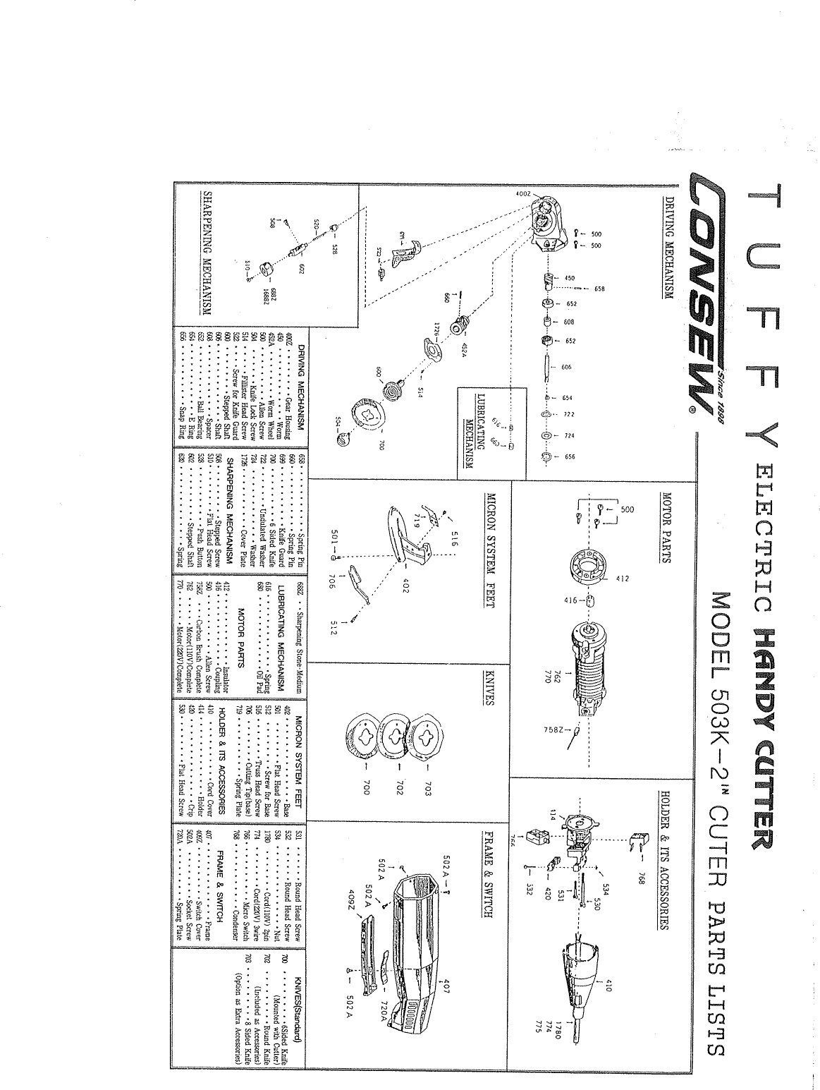 Page 1 of 2 - ACE&EASTMAN Consew 503K Parts Book User Manual