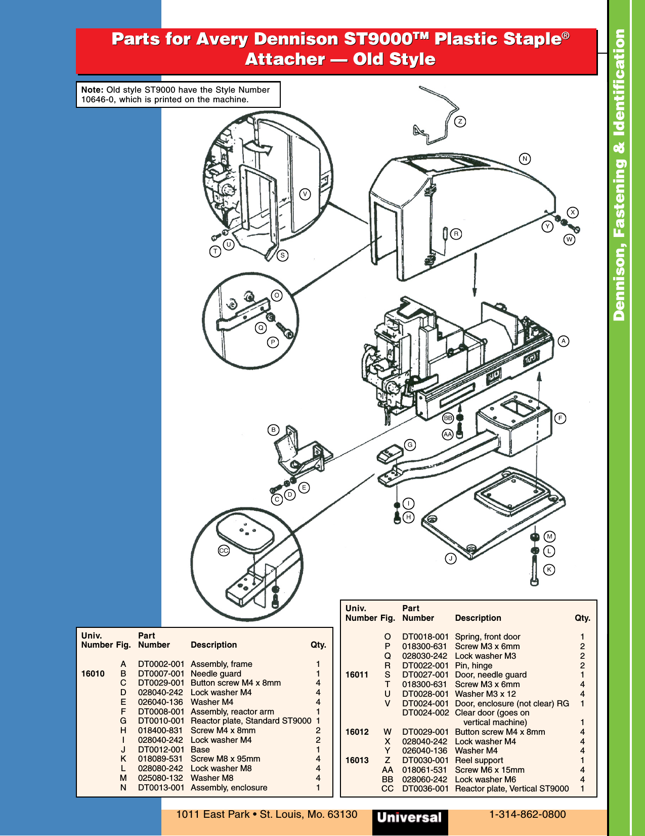 Page 1 of 6 - St9000oldpart  DENNISON ST-9000 Oldstyle Parts List