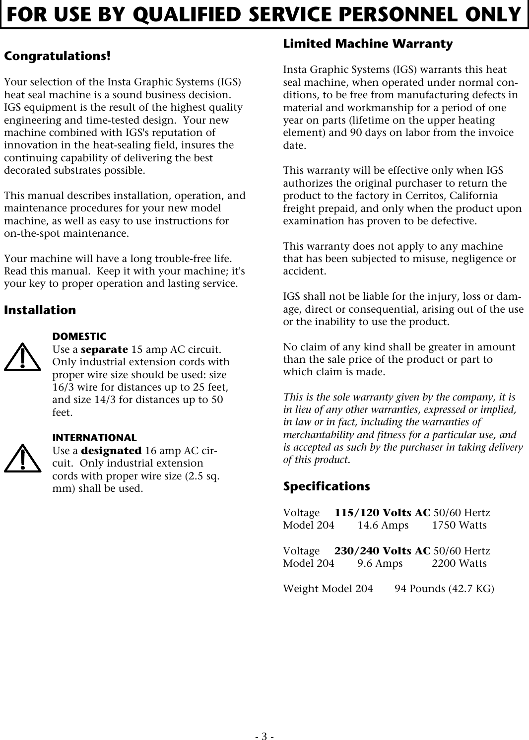 Page 3 of 12 - ACE&EASTMAN Instagraphic 204 Parts & Instructions - 204A Manual English 040819 User
