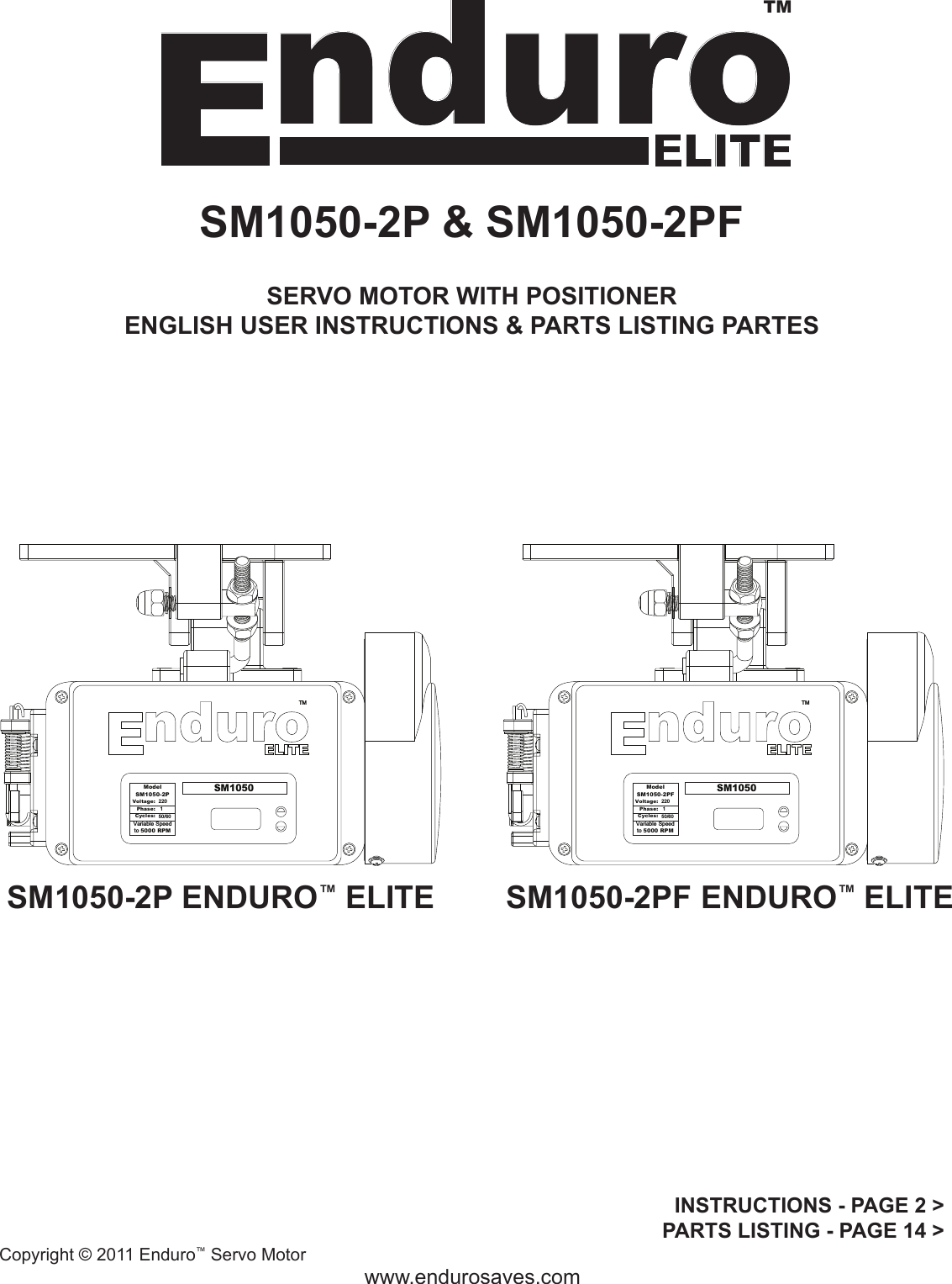 Enduro Elite SM1050-2PF Variable speed sewing machine motor 220V 