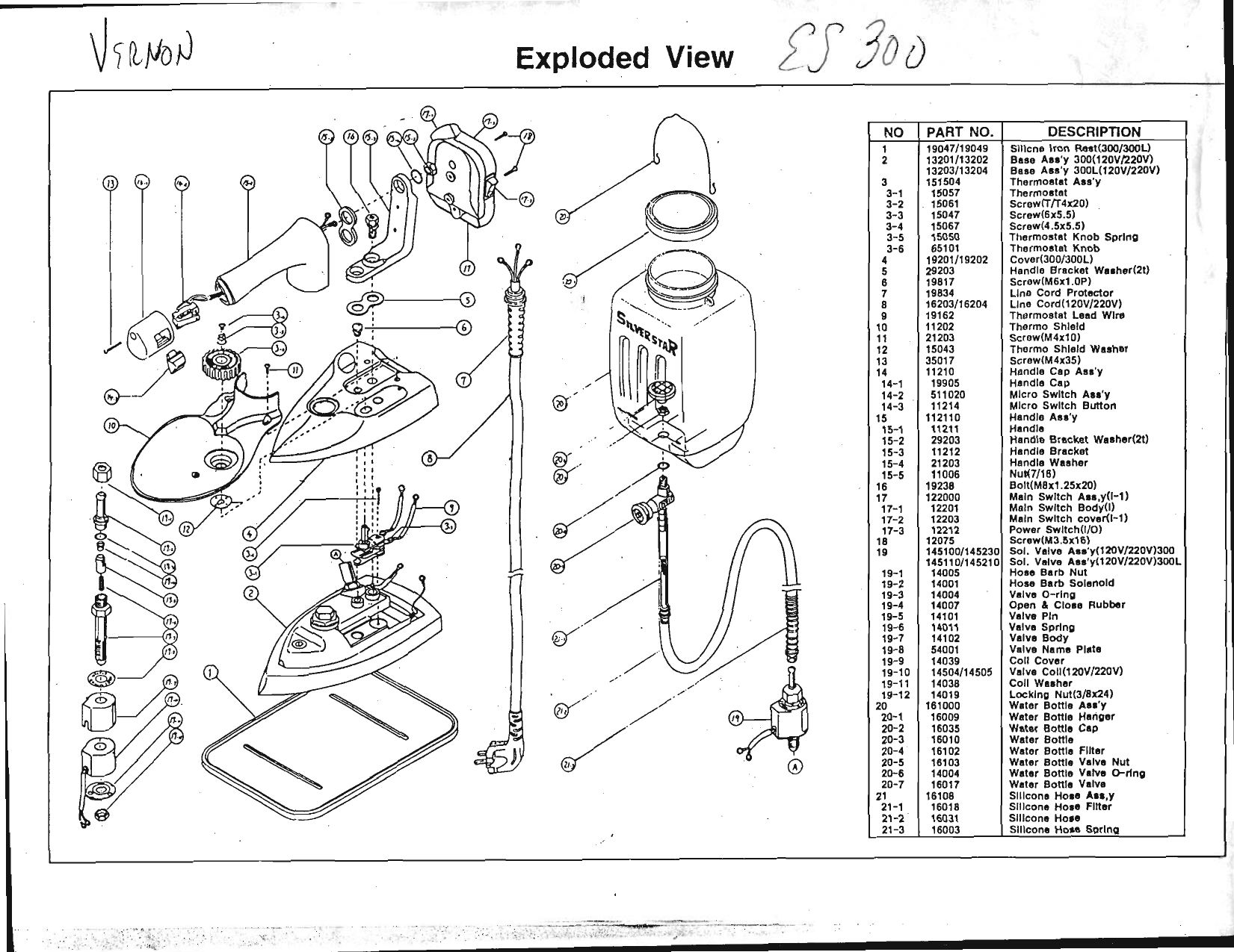 ACE&EASTMAN Parts List For Silverstar Es 300 User Manual