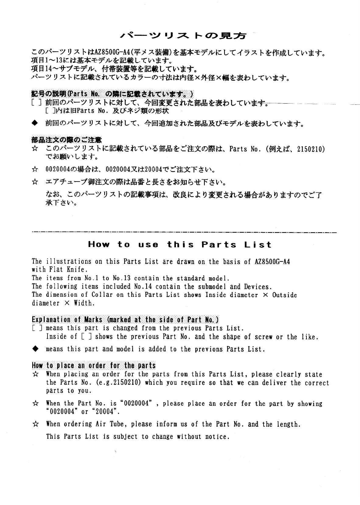 YAMATO AZ8500G PARTS BOOK