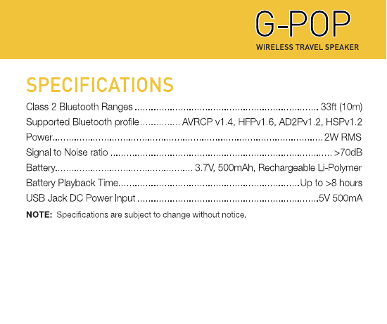Page 13 of ACE ELECTRONICS G-20X G-POP WIRELESS TRAVEL SPEAKER User Manual G POP 20x QSG PROOF 112812v6