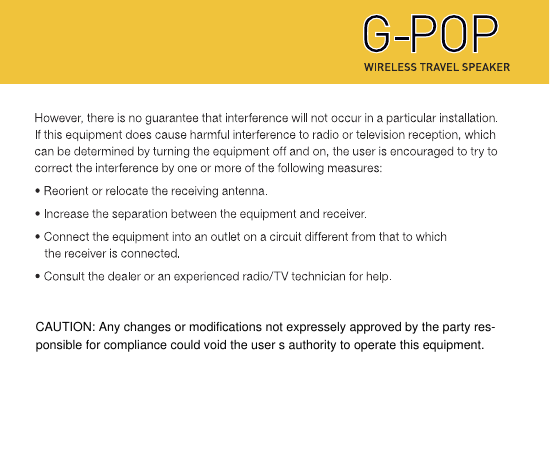 Page 5 of ACE ELECTRONICS G-20X G-POP WIRELESS TRAVEL SPEAKER User Manual G POP 20x QSG PROOF 112812v6