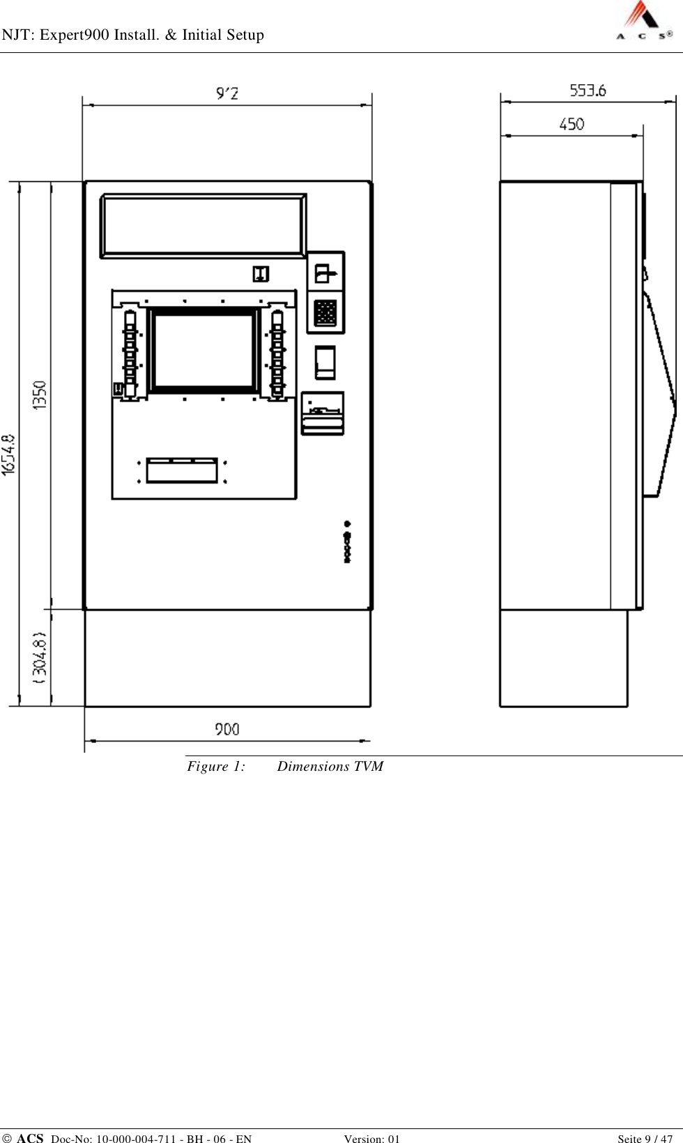 NJT: Expert900 Install. &amp; Initial Setup    ACS  Doc-No: 10-000-004-711 - BH - 06 - EN Version: 01  Seite 9 / 47  Figure 1: Dimensions TVM 