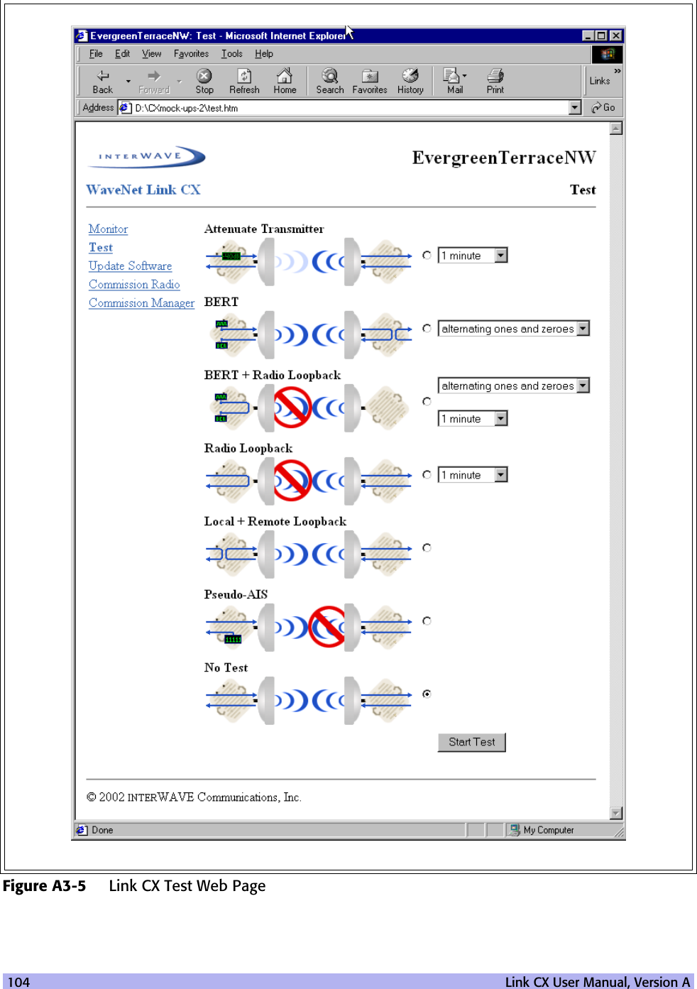 104   Link CX User Manual, Version AFigure A3-5 Link CX Test Web Page