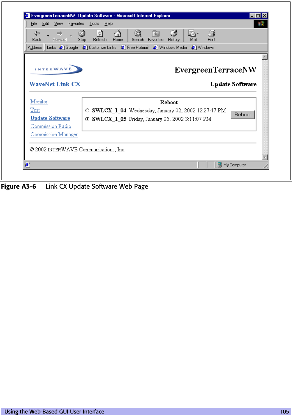  Using the Web-Based GUI User Interface 105Figure A3-6 Link CX Update Software Web Page
