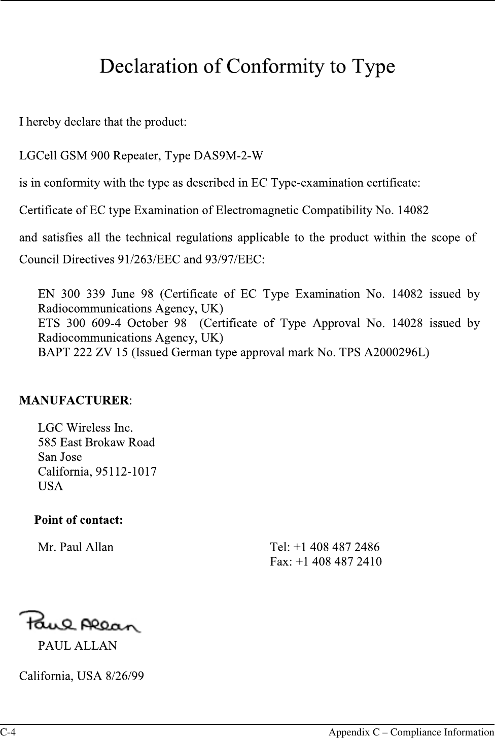 C-4 Appendix C – Compliance Information                                     