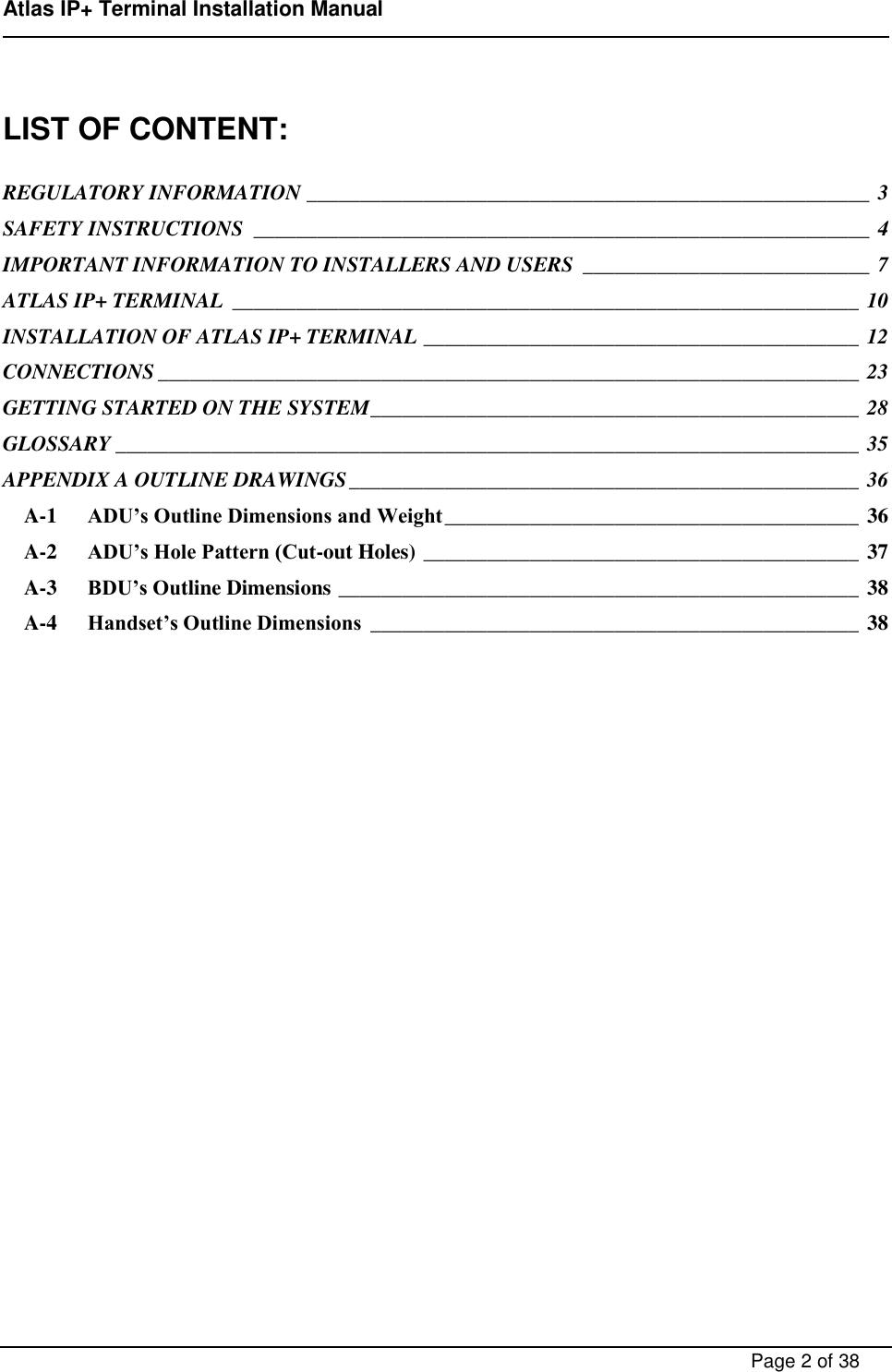 Page 2 of ADDVALUE INNOVATION AVIAIPPLUS Maritime Satellite Terminal User Manual FX 150 Installation Manual