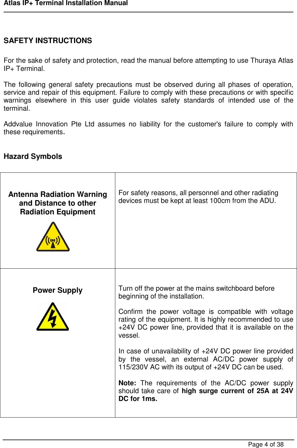 Page 4 of ADDVALUE INNOVATION AVIAIPPLUS Maritime Satellite Terminal User Manual FX 150 Installation Manual