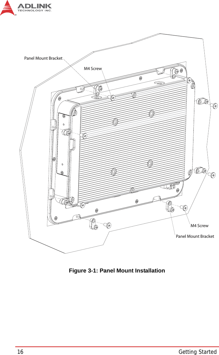 16 Getting StartedFigure 3-1: Panel Mount InstallationPanel Mount BracketM4 ScrewPanel Mount BracketM4 Screw