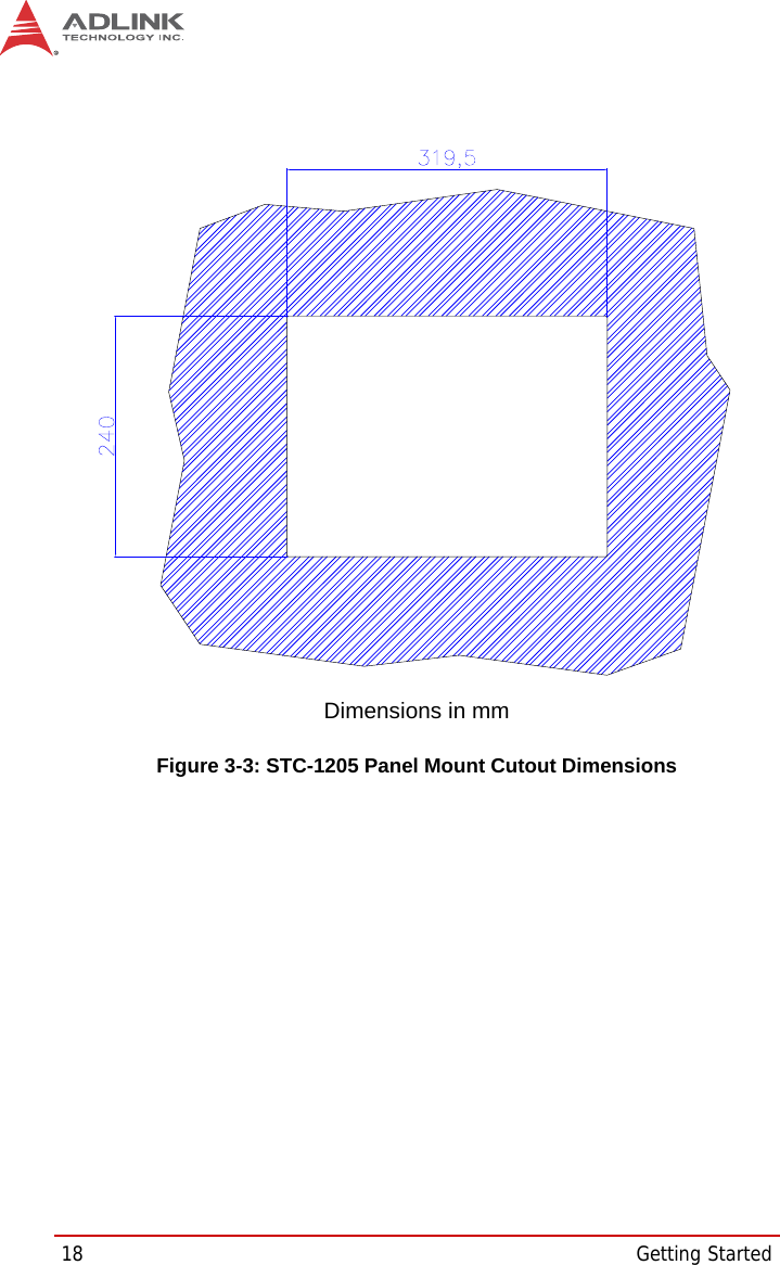 18 Getting StartedFigure 3-3: STC-1205 Panel Mount Cutout DimensionsDimensions in mm