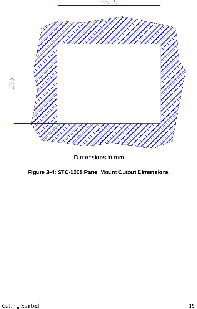 Getting Started  19STC-1005/1205/1505Figure 3-4: STC-1505 Panel Mount Cutout DimensionsDimensions in mm