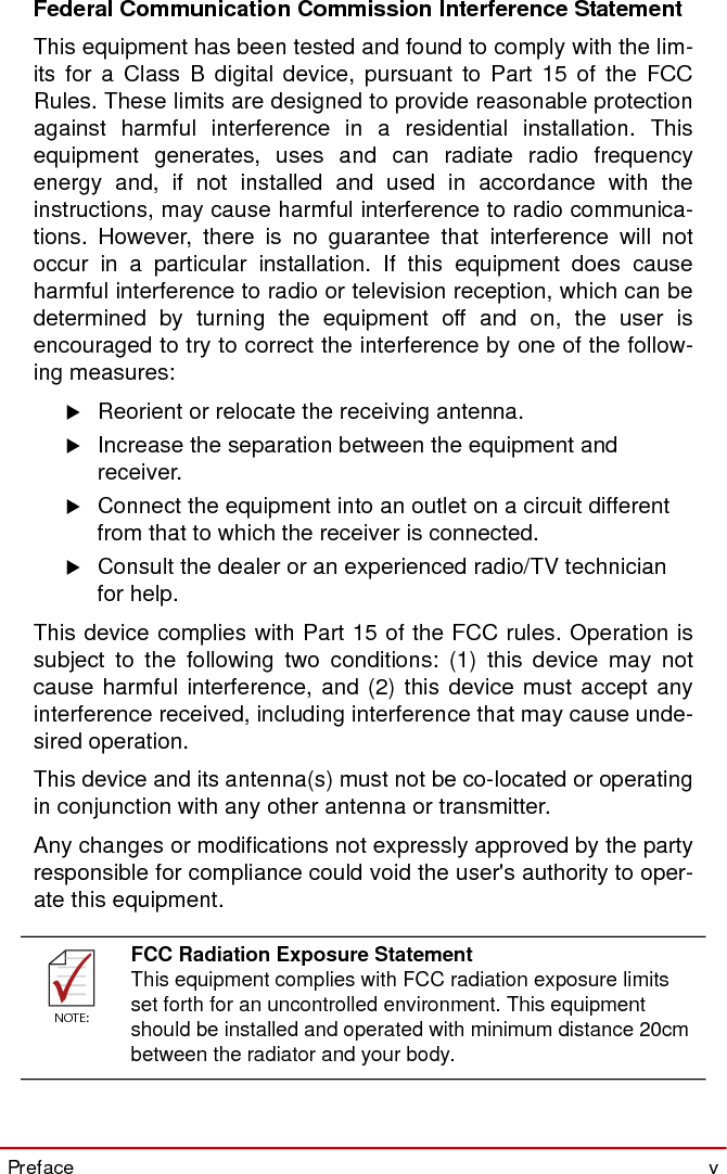 Preface  vSTC-1005/1205/1505Federal Communication Commission Interference StatementThis equipment has been tested and found to comply with the lim-its for a Class B digital device, pursuant to Part 15 of the FCCRules. These limits are designed to provide reasonable protectionagainst harmful interference in a residential installation. Thisequipment generates, uses and can radiate radio frequencyenergy and, if not installed and used in accordance with theinstructions, may cause harmful interference to radio communica-tions. However, there is no guarantee that interference will notoccur in a particular installation. If this equipment does causeharmful interference to radio or television reception, which can bedetermined by turning the equipment off and on, the user isencouraged to try to correct the interference by one of the follow-ing measures:XReorient or relocate the receiving antenna.XIncrease the separation between the equipment and receiver.XConnect the equipment into an outlet on a circuit different from that to which the receiver is connected.XConsult the dealer or an experienced radio/TV technician for help.This device complies with Part 15 of the FCC rules. Operation issubject to the following two conditions: (1) this device may notcause harmful interference, and (2) this device must accept anyinterference received, including interference that may cause unde-sired operation.This device and its antenna(s) must not be co-located or operatingin conjunction with any other antenna or transmitter.Any changes or modifications not expressly approved by the partyresponsible for compliance could void the user&apos;s authority to oper-ate this equipment.NOTE:NOTE:FCC Radiation Exposure StatementThis equipment complies with FCC radiation exposure limits set forth for an uncontrolled environment. This equipment should be installed and operated with minimum distance 20cm between the radiator and your body.