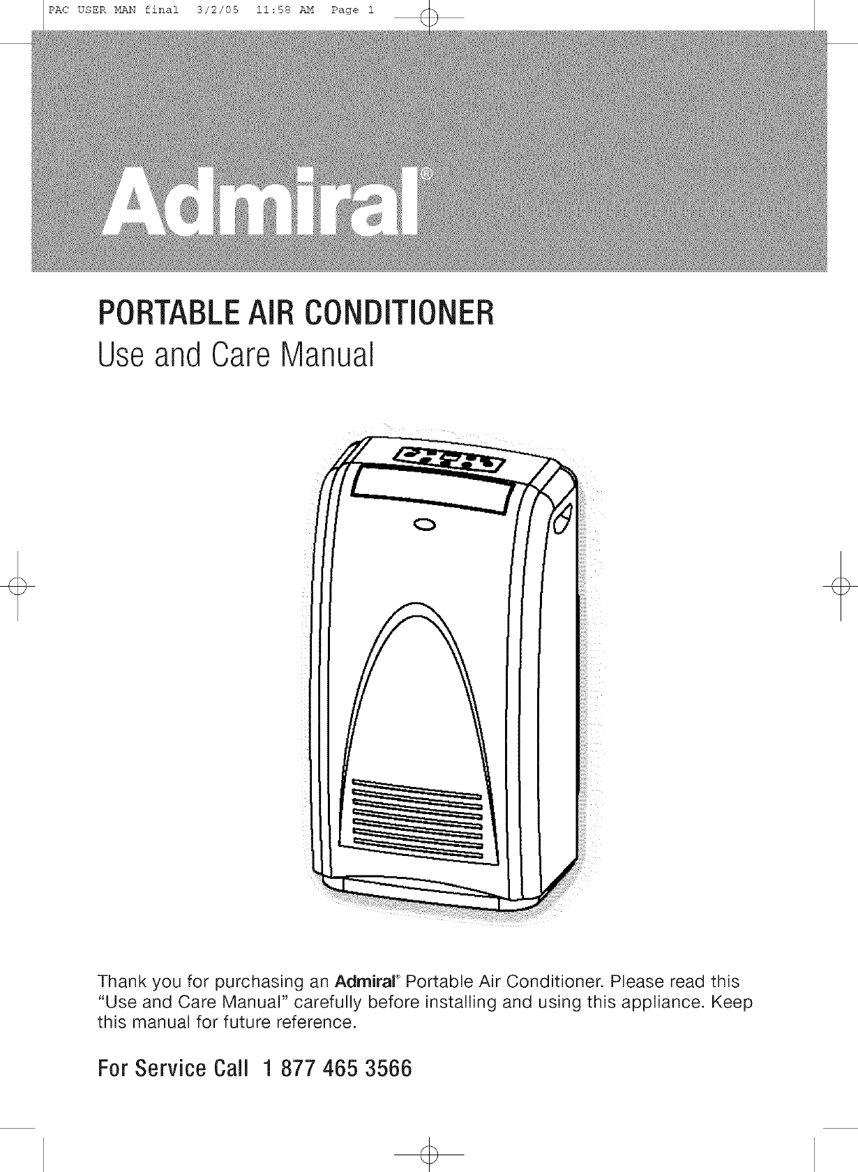 Admiral Kelon Air Conditioner Room 42 Manual L0802066