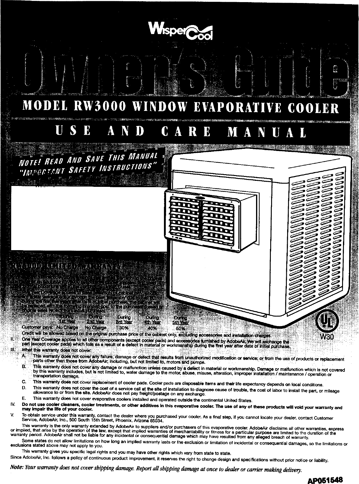 Page 1 of 4 - ADOBEAIR  Evaporative Cooler Manual L9070131