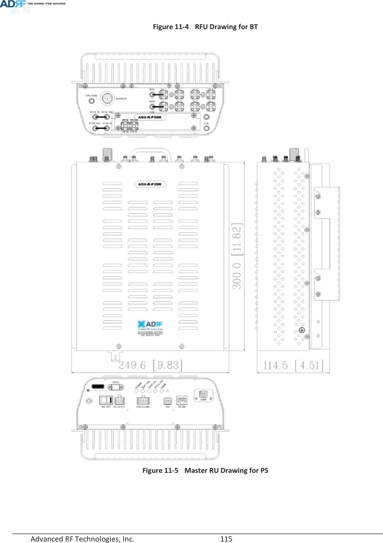  Advanced RF Technologies, Inc.        115   Figure 11-4  RFU Drawing for BT   Figure 11-5  Master RU Drawing for PS  