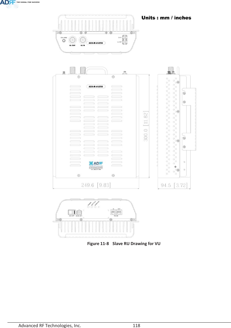  Advanced RF Technologies, Inc.        118    Figure 11-8  Slave RU Drawing for VU    