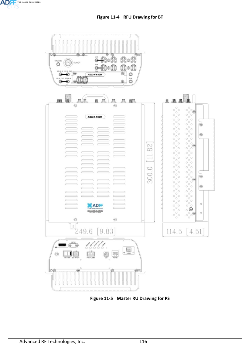  Advanced RF Technologies, Inc.        116   Figure 11-4  RFU Drawing for BT   Figure 11-5  Master RU Drawing for PS  