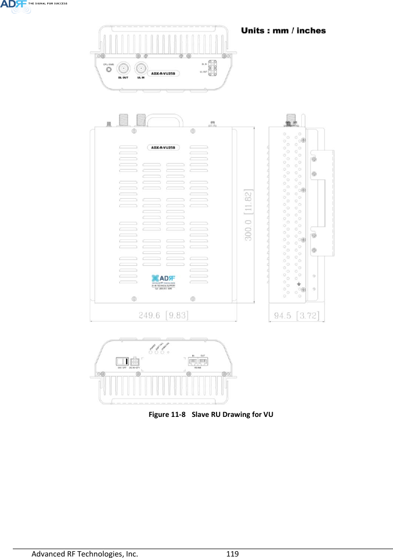  Advanced RF Technologies, Inc.        119    Figure 11-8  Slave RU Drawing for VU    