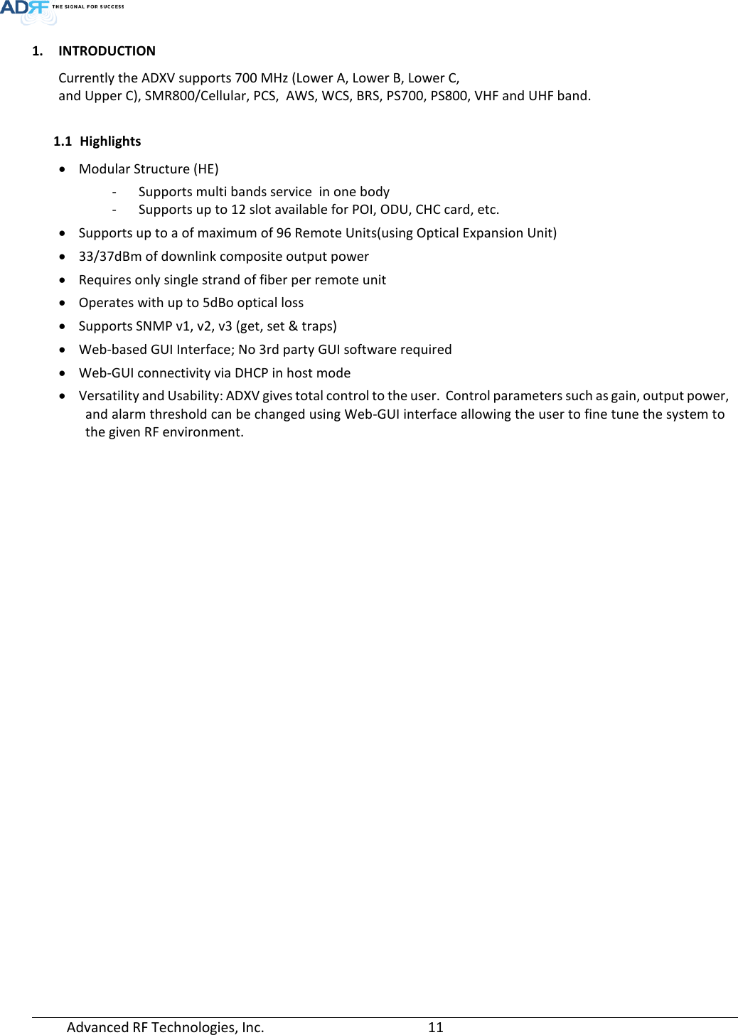 Page 11 of ADRF KOREA ADXV-R-37BT DAS (Distributed Antenna System) User Manual ADXV DAS