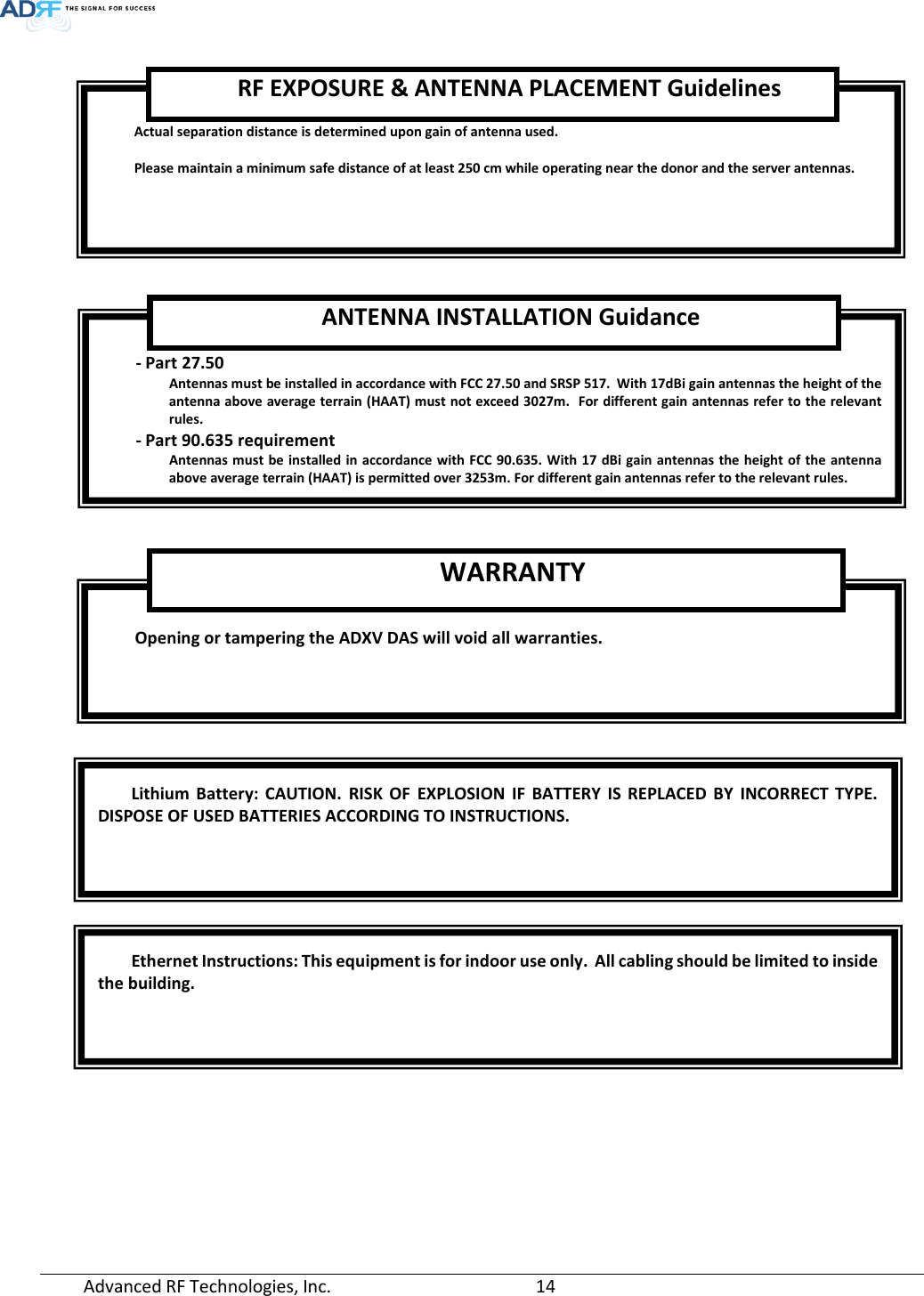 Page 14 of ADRF KOREA ADXV-R-37BT DAS (Distributed Antenna System) User Manual ADXV DAS