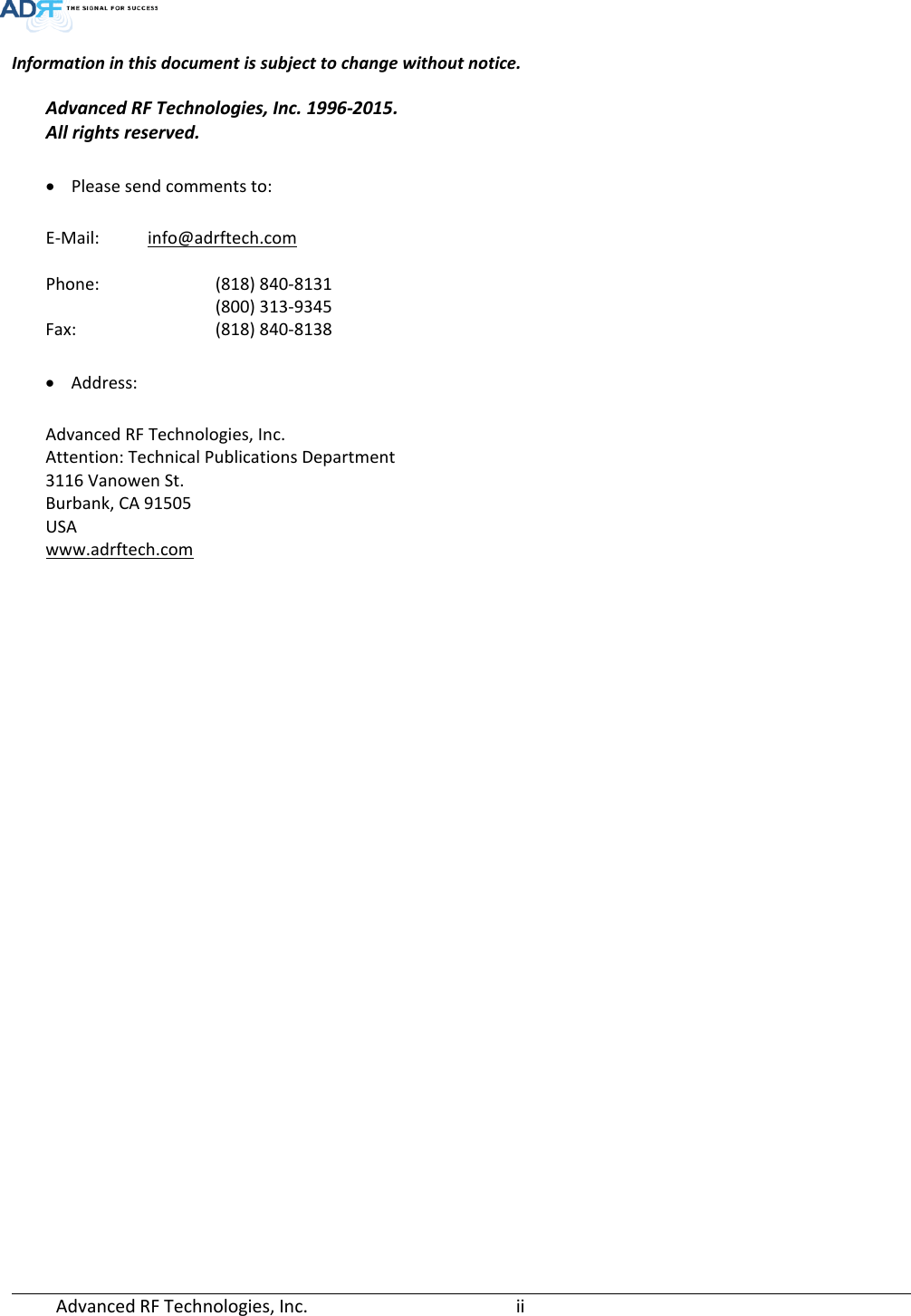 Page 2 of ADRF KOREA ADXV-R-37BT DAS (Distributed Antenna System) User Manual ADXV DAS