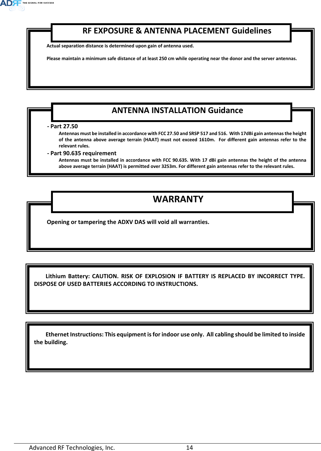 Page 14 of ADRF KOREA ADXV-R-37W DAS (Distributed Antenna System) User Manual ADXV DAS