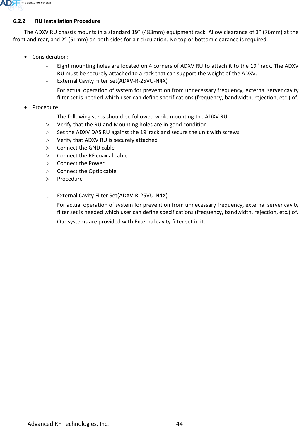 Page 44 of ADRF KOREA ADXV-R-37W DAS (Distributed Antenna System) User Manual ADXV DAS