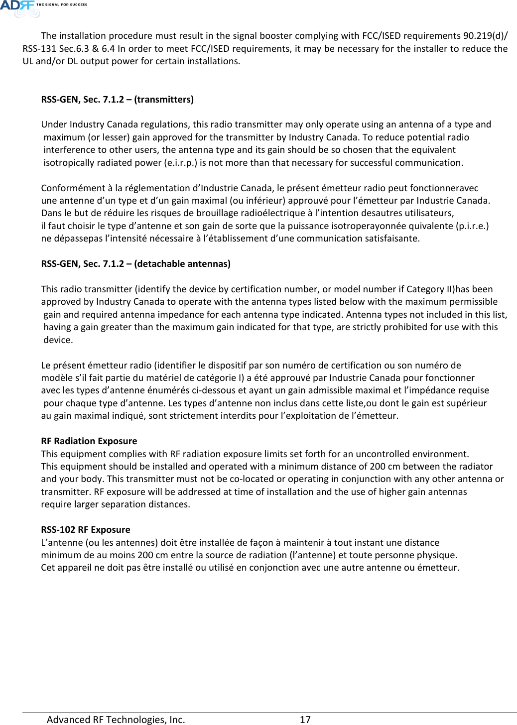 Page 17 of ADRF KOREA ADXV-R-78P-NA DAS (Distributed Antenna System) User Manual ADXV DAS